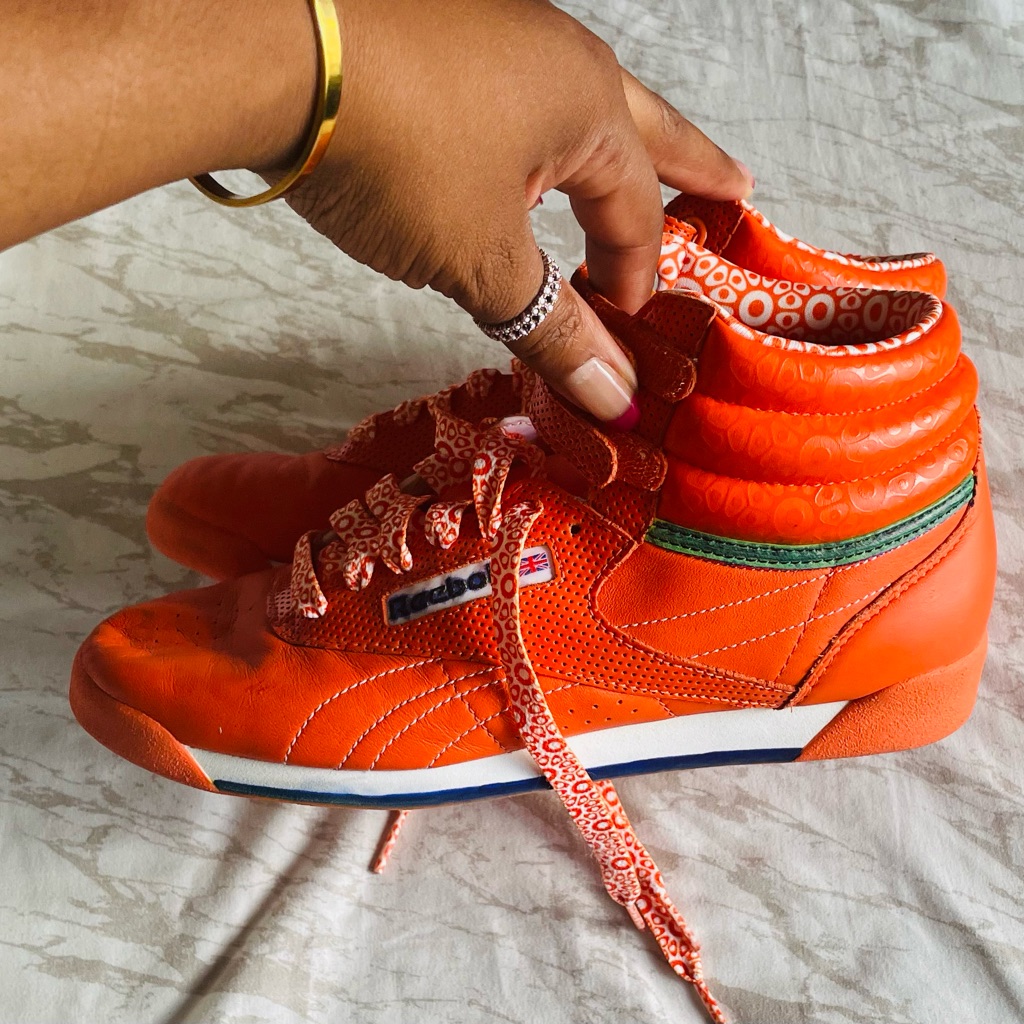 Reebok Freestyle OrangeWhite High Tops